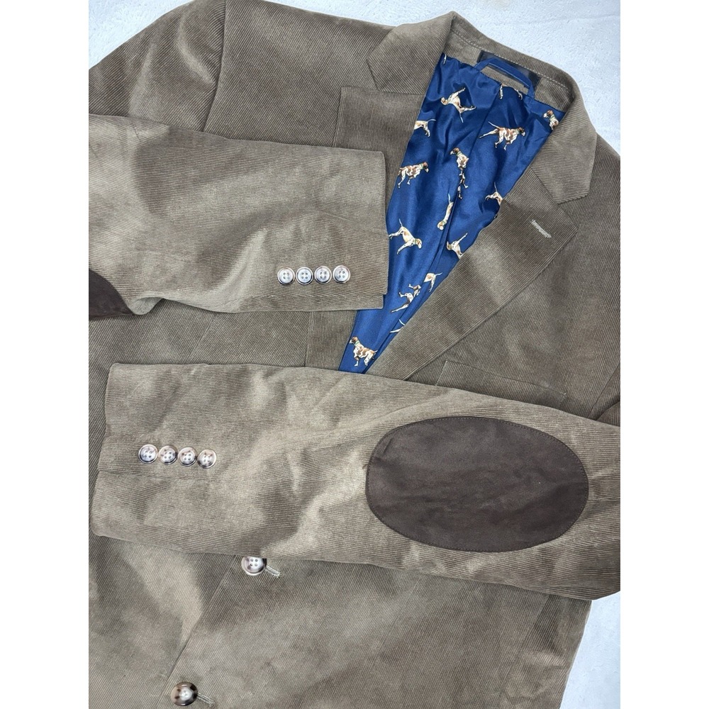 Lauren Ralph Lauren Corduroy Suit Jacket Blazer Mens 42L Brown Elbow‎ Patch Dog